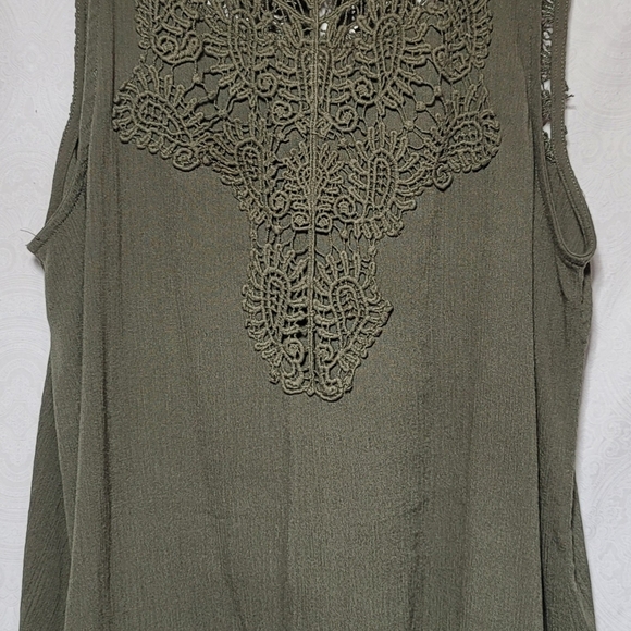 Olive Sleeveless Lace Accent Blouse - Picture 1 of 6